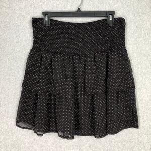 Tamara‎ H Skirt Women Large Black Pink Tiered Ruffle Polka Dot Flowy Goth Y2K